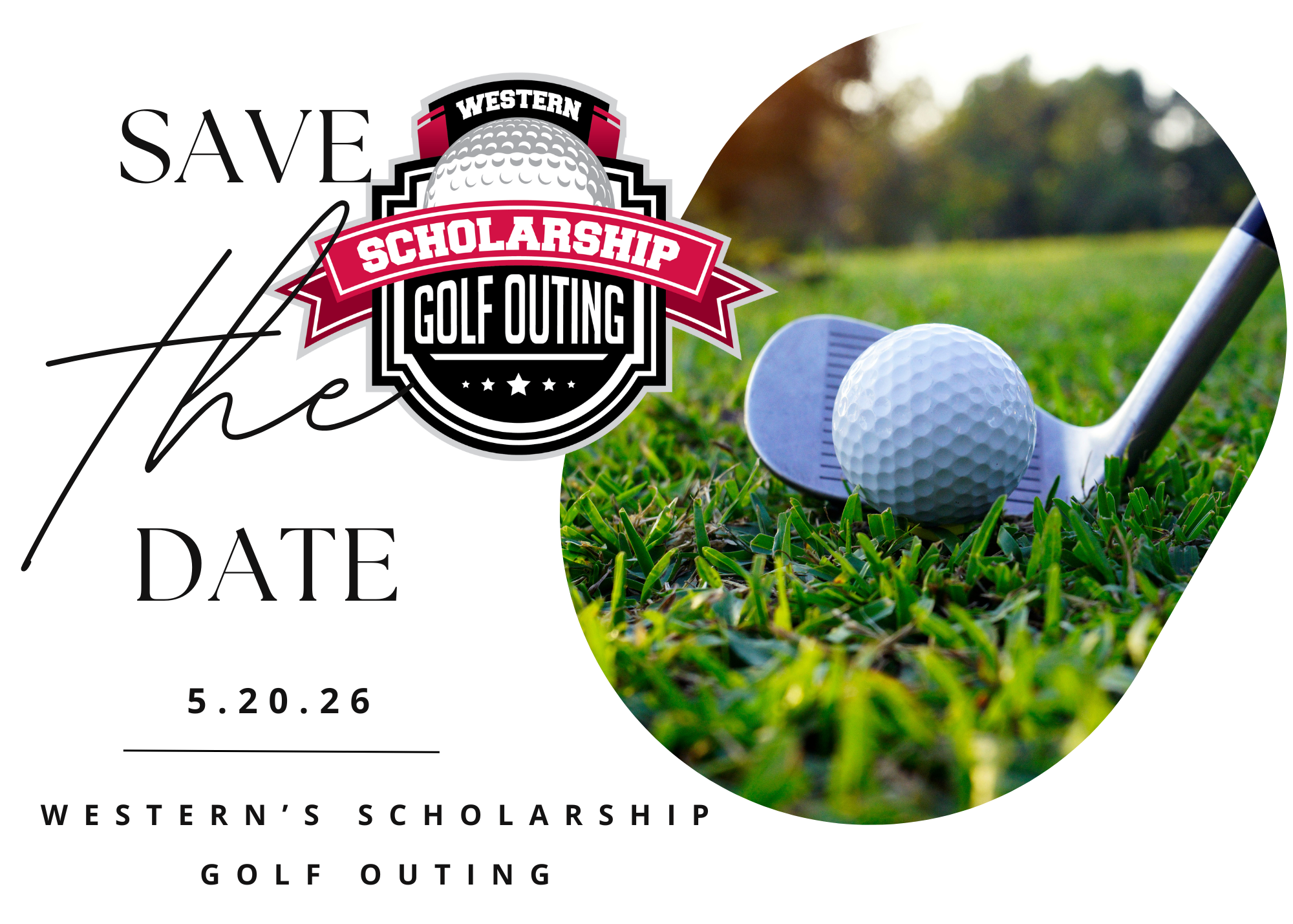 Save the Date graphic for Scholarship Golf Outing, May 20, 2026